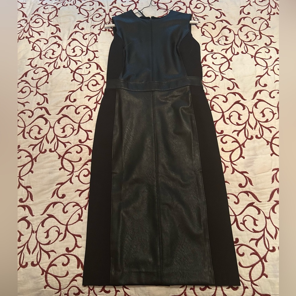 Spanx Leather-Like Combo Fitted Dress Size Small Luxe Black